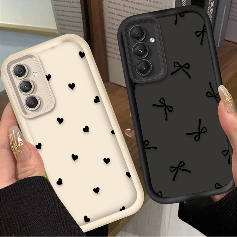 Phone Cases For Samsung A14 - Черный чехол с сердечками и бантиками