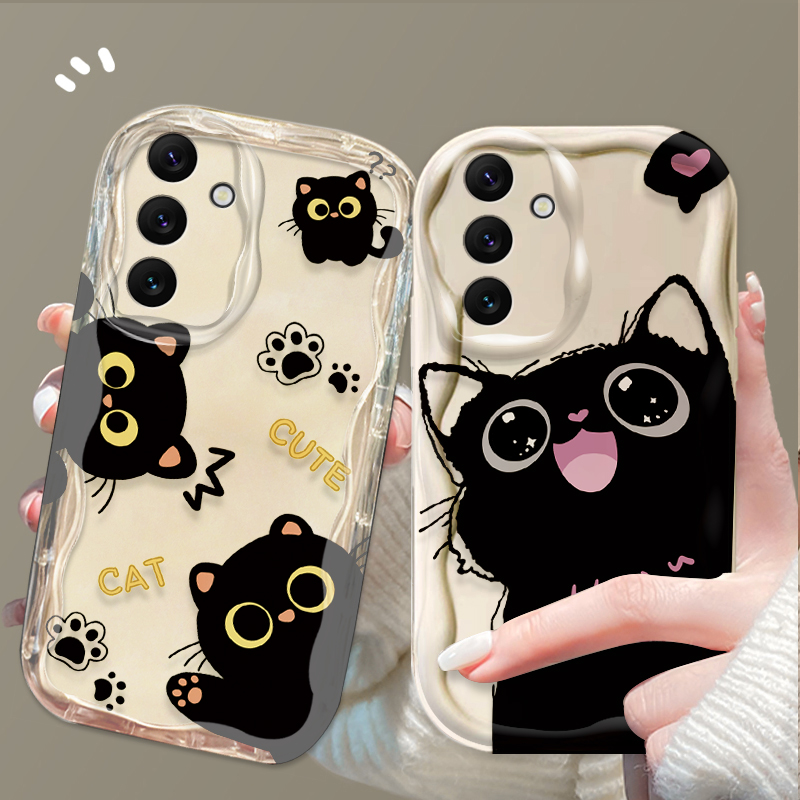 Phone Cases For Samsung A14 - Чехол Cute Big Eyes Black Cat